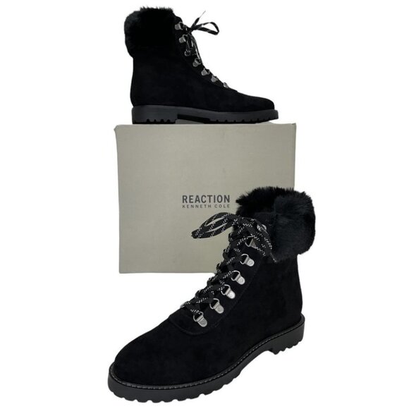 Kenneth Cole Reaction Trail Boot Black Faux Suede Faux Trim Womens Ankle Boots - Picture 12 of 12